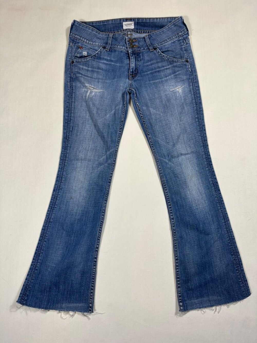 Hudson Bootcut Jeans 28 Faded Blue Flap Pocket Distressed Boho Y2K